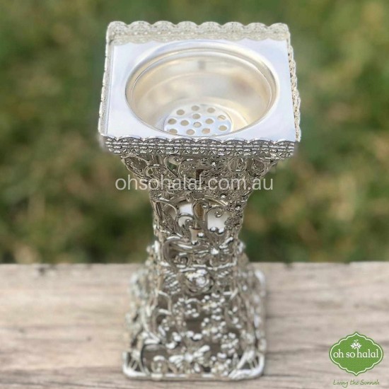 Bakhoor Burner Silver Floral Pattern